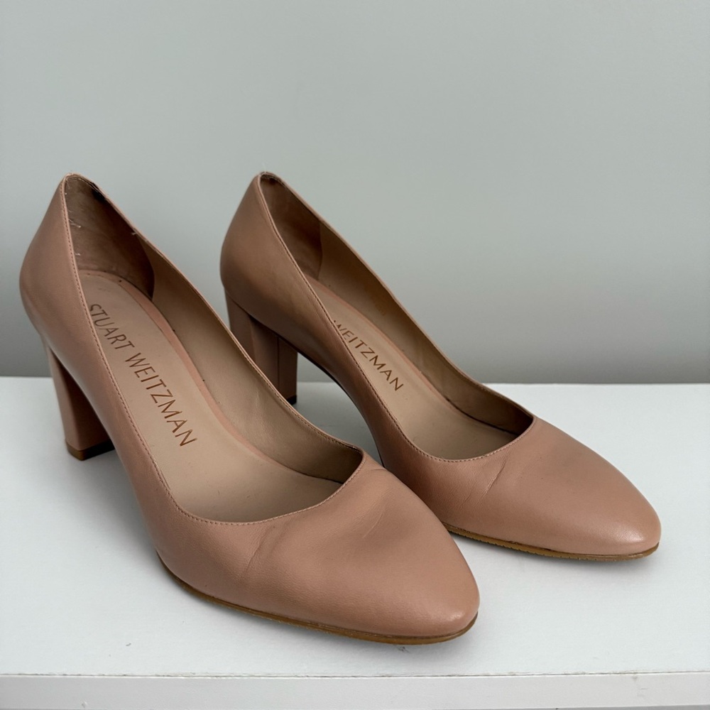 Stuart Weitzman 9 Nude Beige Block Heel